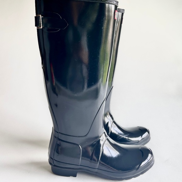 Hunter Black Rubber Knee High Glossy Rain Boots size size EUR 40, US 9.5 - Picture 2 of 16